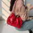 Fashion Red Pu Chain Soft Leather Pleated Shoulder Bag