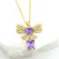 Fashion Dark Violet Gold-plated Copper Square Pendant With Diamond Bow