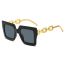 Fashion Beige Frame Tea Slices Metal Chain Square Sunglasses