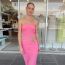 Fashion Pink Polyester Pleated One-shoulder Strapless Mesh Skirt Suit