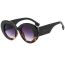 Fashion Black Upper And Lower Leopard Print Framed Tea Slices Pc Round Sunglasses
