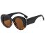 Fashion Black Upper And Lower Leopard Print Framed Tea Slices Pc Round Sunglasses