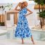 Fashion Blue Off-shoulder Strappy Printed Waist Long Skirt