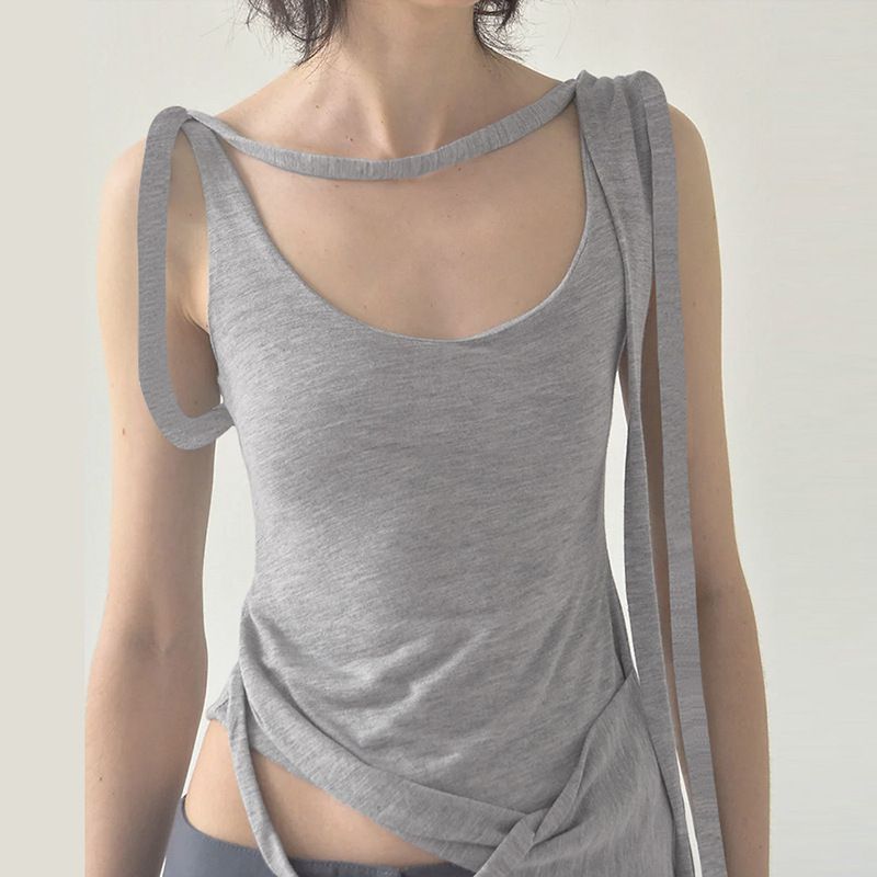 Fashion Grey Polyester Sleeveless Tank Top