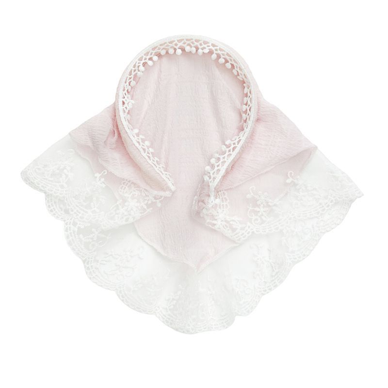 Fashion Seersucker Pink Headband Fabric Lace Triangle Headscarf