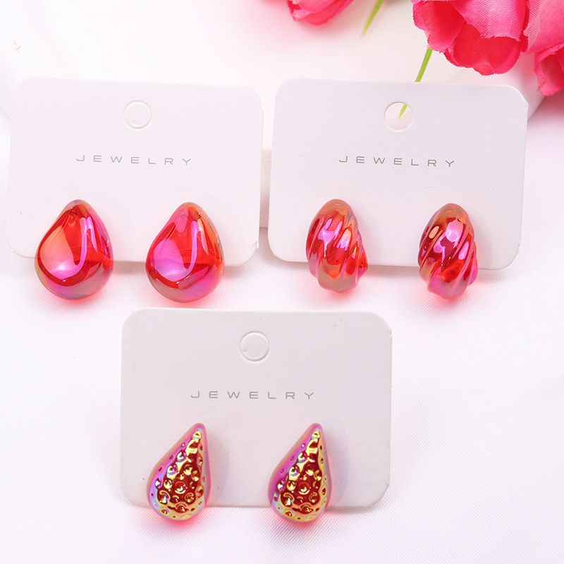 Fashion White Three-piece Suit Three-dimensional Hollow Water Drop Acrylic Earring Set