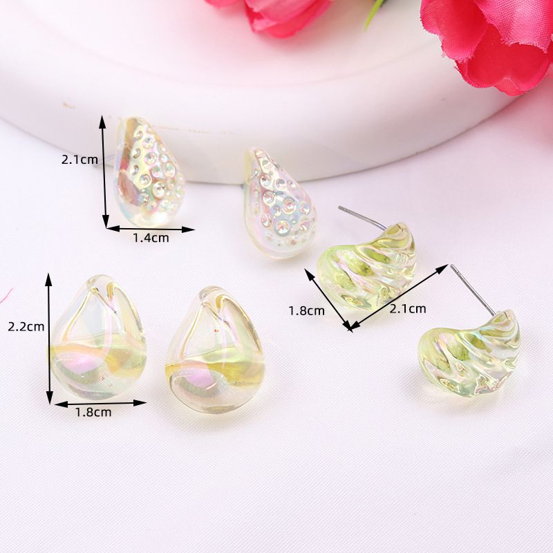 Fashion White Three-piece Suit Three-dimensional Hollow Water Drop Acrylic Earring Set