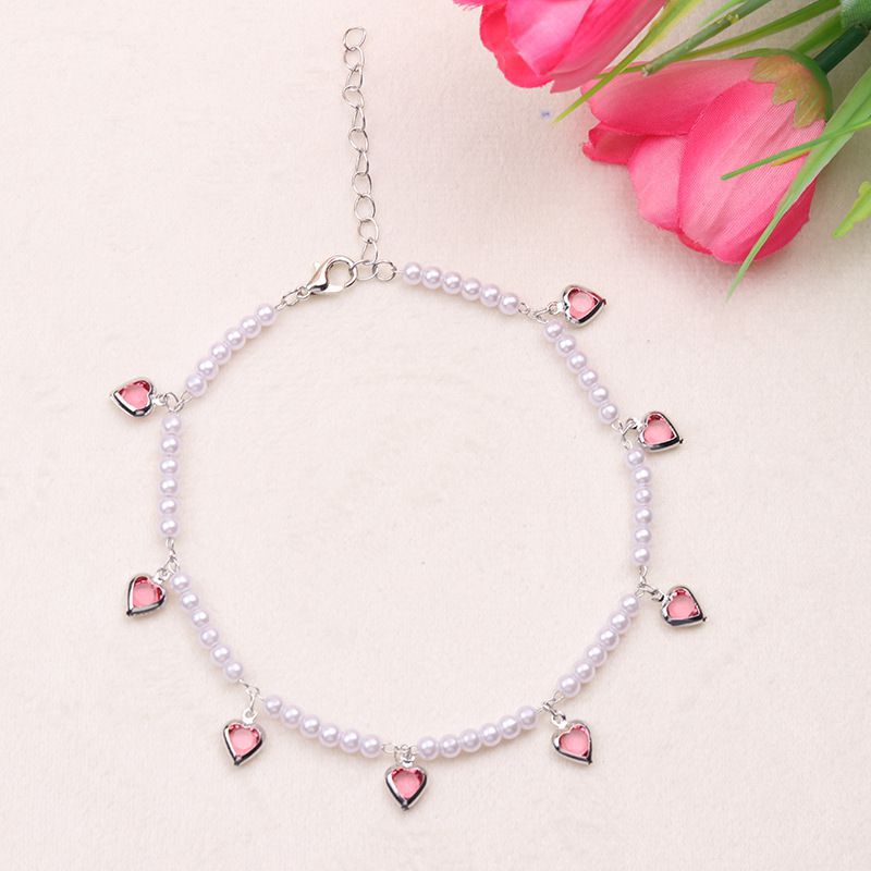 Fashion Blue Love-anklet Resin Three-dimensional Love Pearl Beaded Anklet