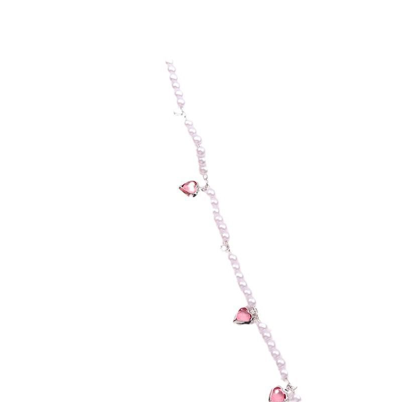 Fashion Pink Love-anklet Resin Three-dimensional Love Pearl Beaded Anklet