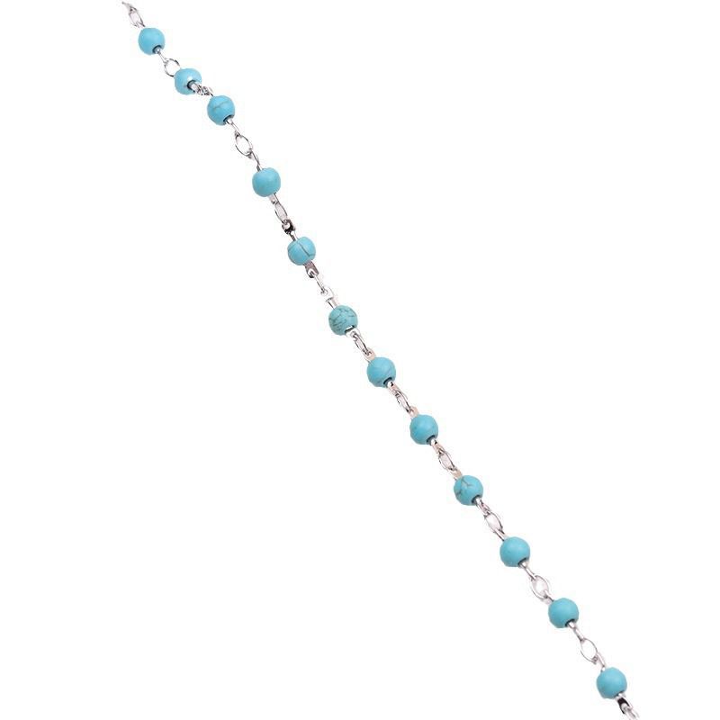 Fashion Blue Rice Beads-anklet Copper Rice Bead Chain Anklet