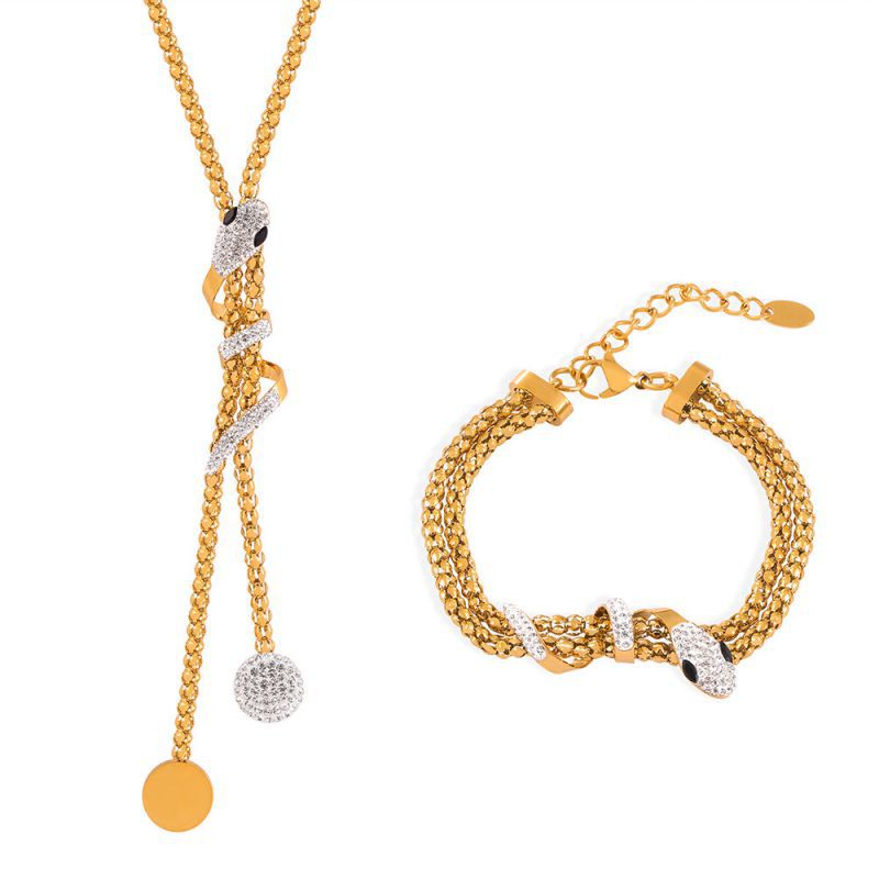 Fashion Golden 2 Titanium Steel Diamond Snake Necklace