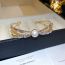 Fashion Bracelet - Gold Metal Diamond Double Pearl Open Bracelet