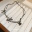 Fashion Necklace - Black - Gray Geometric Crystal Beaded Diamond Butterfly Double Necklace