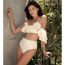 Fashion White Swimsuit Polyester Floral High-waisted Split Swimsuit Beach Skirt Set
