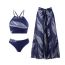 Fashion Blue Suit Polyester Printed Split Swimsuit Beach Skirt Set