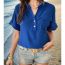 Fashion Blue Polyester V-neck Shirt