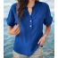 Fashion Blue Polyester V-neck Shirt