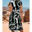 Fashion Black And White Polyester Printed Strappy Long Skirt