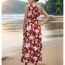 Fashion Red Polyester Printed One Shoulder Long Skirt