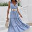 Fashion Blue Polyester Suspender Layered Long Skirt