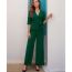 Fashion Dark Green Polyester V-neck Tie-up Short-sleeved Trousers