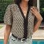 Fashion Khaki Polyester Ruffle Sleeve Color Block V-neck Shirt
