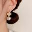 Fashion White-double-sided Four-leaf Flower Pearl Earrings (thick Real Gold Plating) Double-sided Flower Pearl Earrings