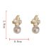 Fashion Green-double-sided Four-leaf Flower Pearl Earrings (thick Real Gold Plating) Double-sided Flower Pearl Earrings