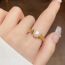 Fashion Gold Plaid Freshwater Pearl Ring (thick Real Gold Plating) Pearl Open Ring
