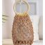 Fashion Khaki Without Lining Wood Handle Woven Hollow Handbag