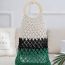 Fashion Pink Colorblock Cotton Rope Woven Hollow Tote Bag
