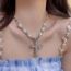 Fashion Silver Alloy Diamond Cross Pearl Necklace