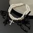 Fashion Silver Pearl Beaded Cross Necklace