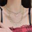 Fashion Section B Alloy Oil Drop Butterfly Double Pearl Necklace