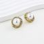 Fashion Gold Alloy Diamond Spiral Pearl Stud Earrings