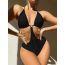 Fashion Black Polyester Halter Chain One Piece Swimsuit