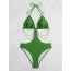 Fashion Coffee Color Polyester Halter Chain One Piece Swimsuit