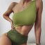 Fashion Army Green Polyester Colorblock One-shoulder Cutout Swimsuit