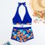 Fashion Light Blue Nylon Printed Halterneck Split Swimsuit