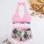 Fashion Pink Nylon Printed Halterneck Split Swimsuit