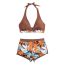 Fashion Light Brown Nylon Printed Halterneck Split Swimsuit