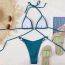 Fashion Blue Polyester Halterneck Hollow Split Swimsuit Bikini