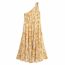 Fashion Yellow Woven Printed One-shoulder Knee-length Skirt
