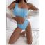 Fashion Sky Blue Polyester Textured One-shoulder Cutout Swimsuit