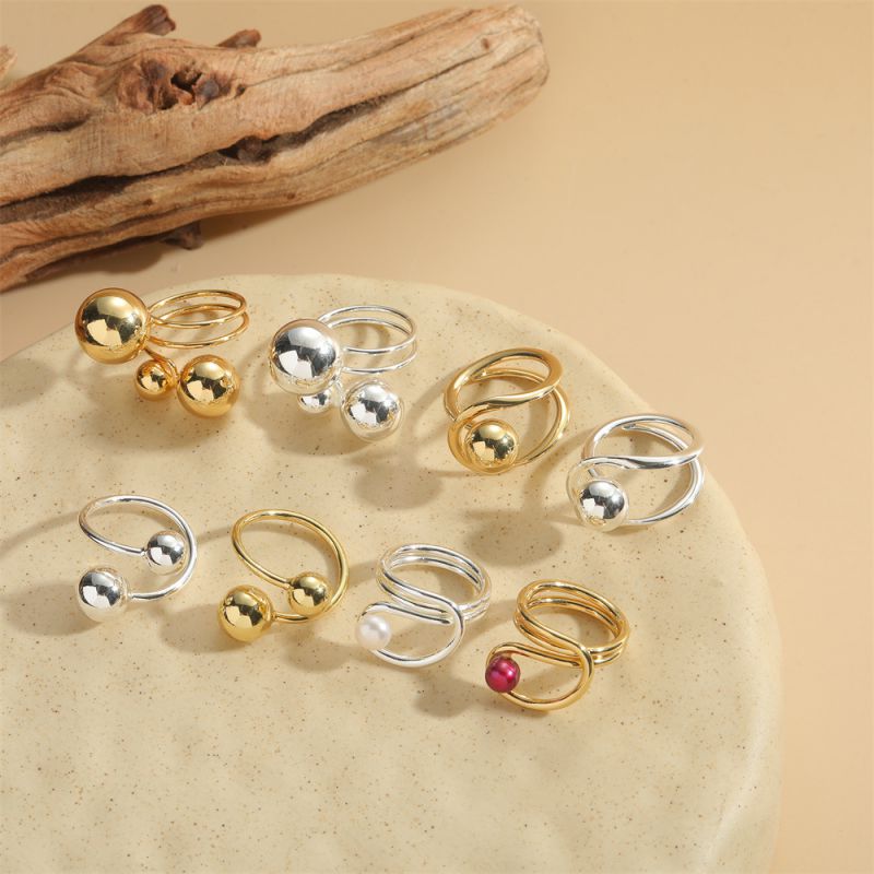Fashion Three Copper Beads (silver) Copper Bead Geometric Ring