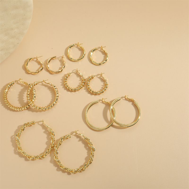 Fashion Concave And Convex Models Gold Plated Copper Round Earrings