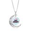 Fashion 14# Alloy Printed Round Moon Necklace