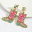 Fashion Rose Red Alloy Rice Beads And Diamond Boots Earrings