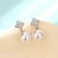 Fashion Four-leaf Clover Dark Gray Pearl Earrings - Gold Color Copper Diamond Pearl Earrings