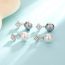 Fashion Four-leaf Clover Dark Gray Pearl Earrings - White Gold Copper Diamond Pearl Earrings